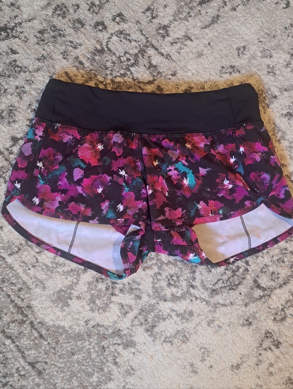 lululemon athletica Black Floral-Print Running Shorts